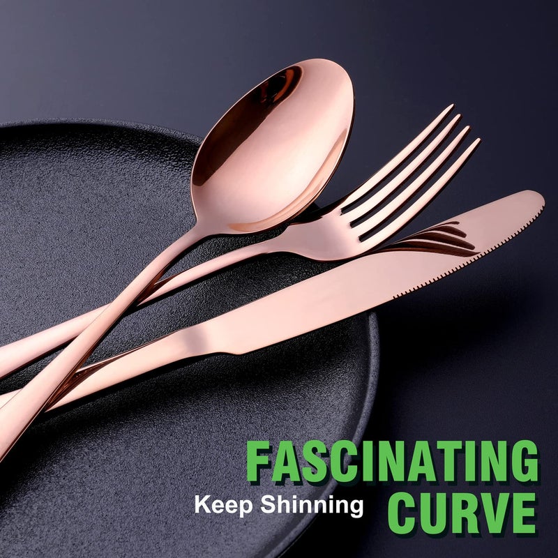 OGORI Copper/Rose Gold Silverware Set, OGORI 24-Piece Stainless Steel Flatware Set, Service of 6 - Image 5